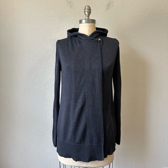 LULULEMON Peace Of Mind Wrap Cardigan Sweater Knit Hooded Heathered Black - Picture 2 of 11